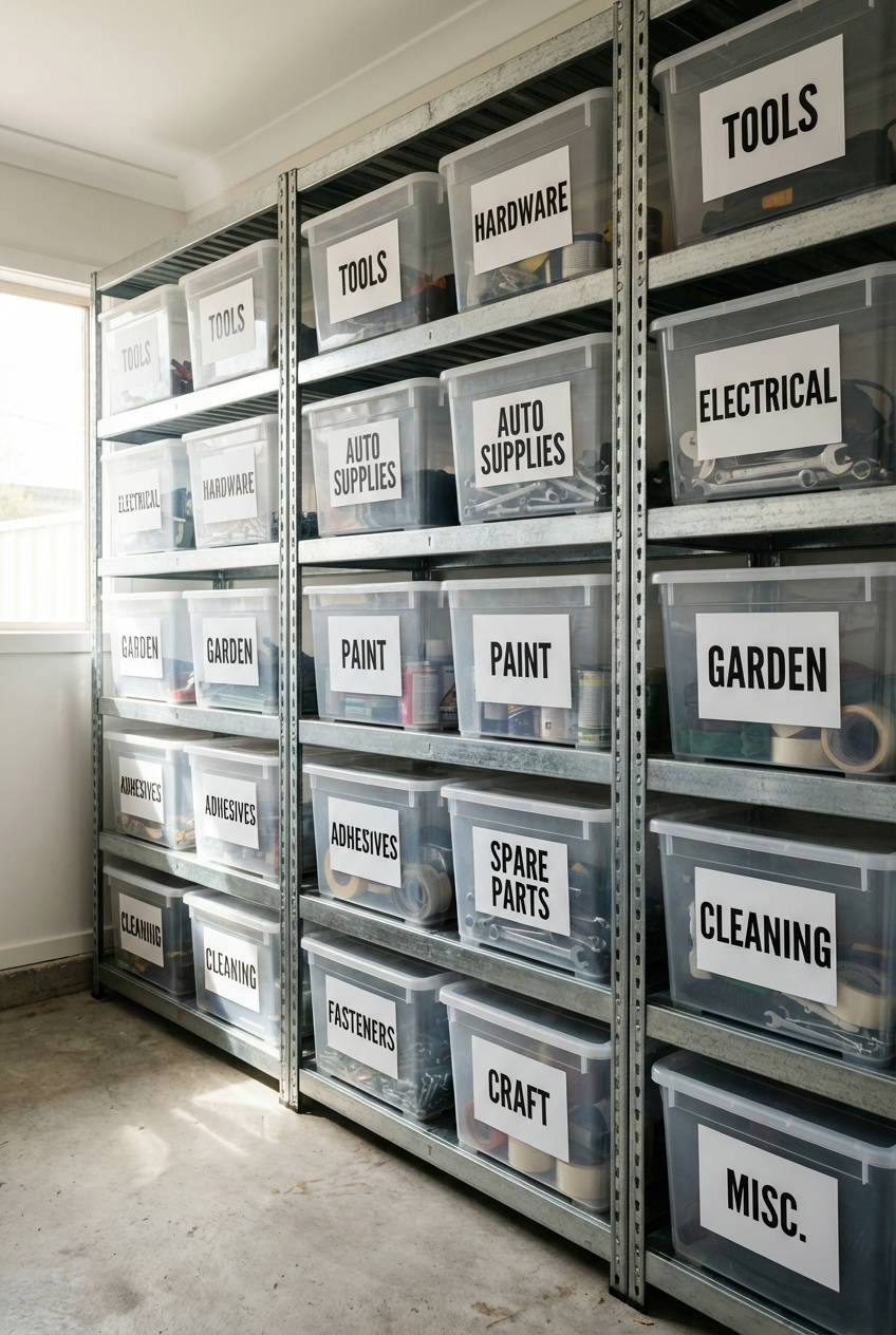 Clear Plastic Bins with Labels 1