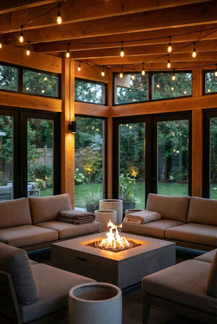 Fire Pit with Pergola Overhead 1