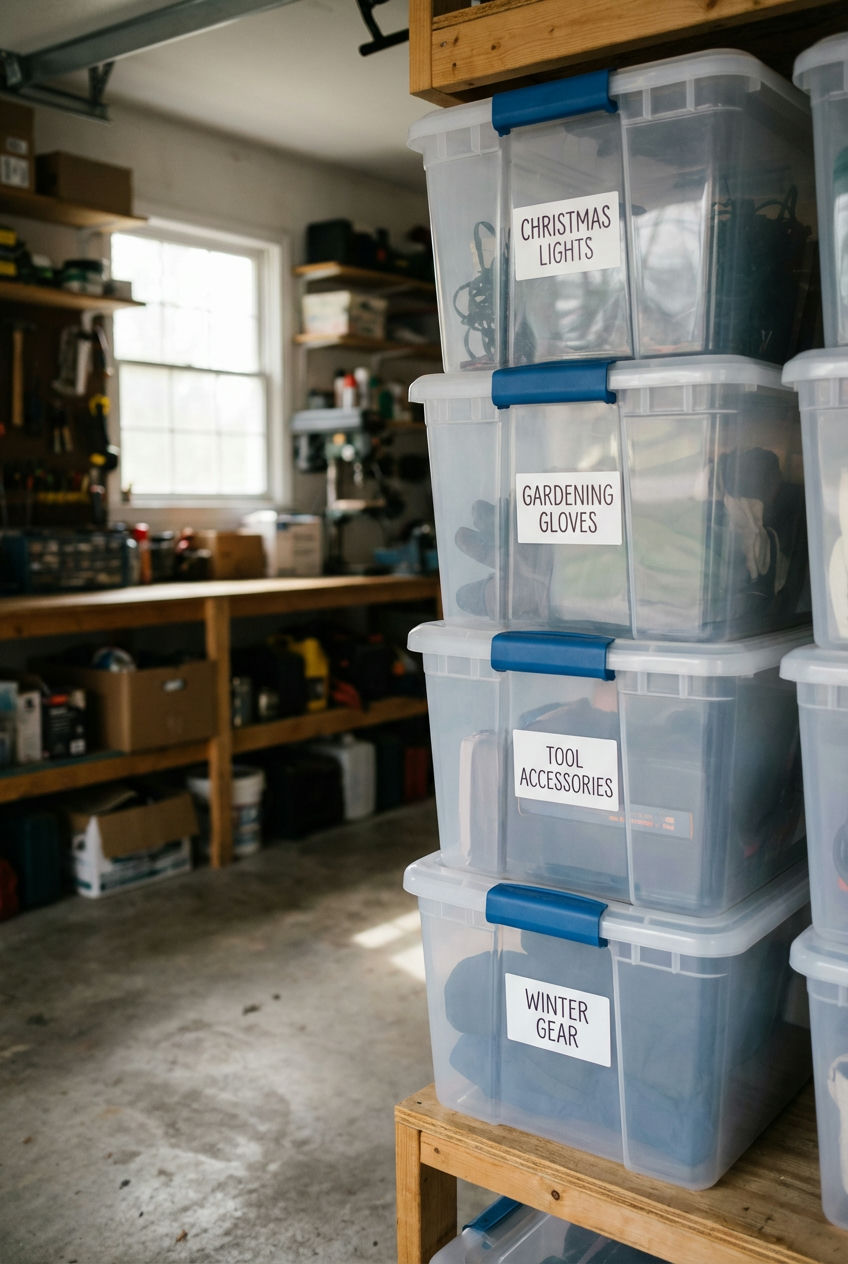 Clear Plastic Bins with Labels 2