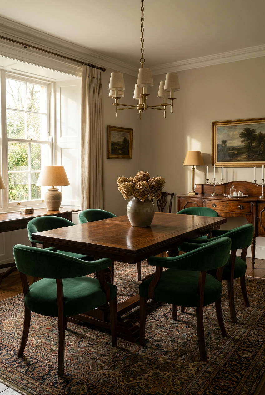 Dark Wood with Velvet Chairs 1
