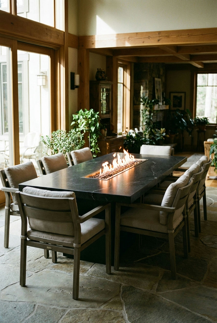 Fire Pit Table with Dining Area 1