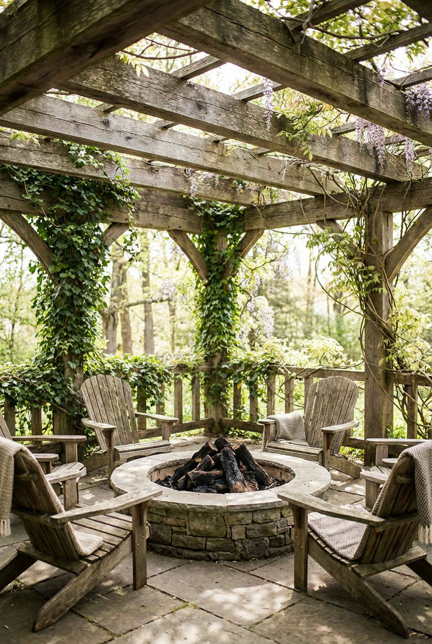Fire Pit with Pergola Overhead 2