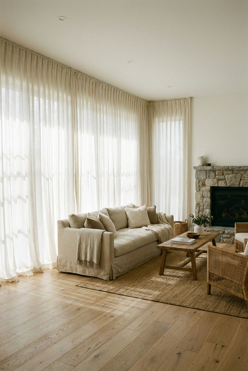 Linen Drapes and Roman Shades 1