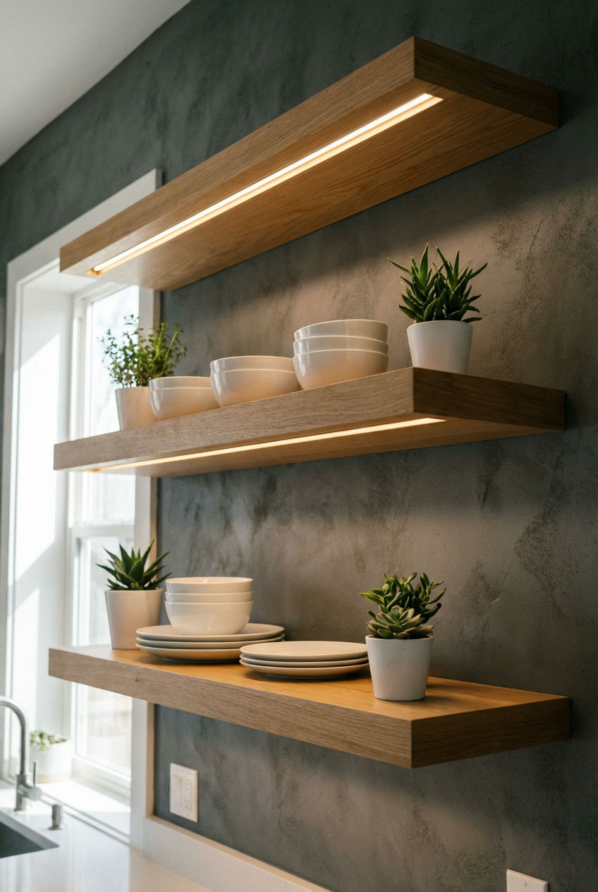 Floating Shelves with Built-in Lighting 1
