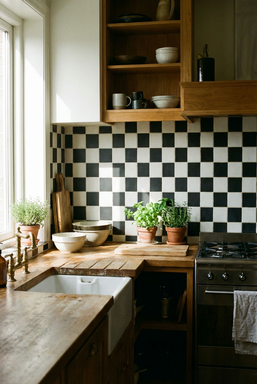Checkerboard Tiled Backsplash 1