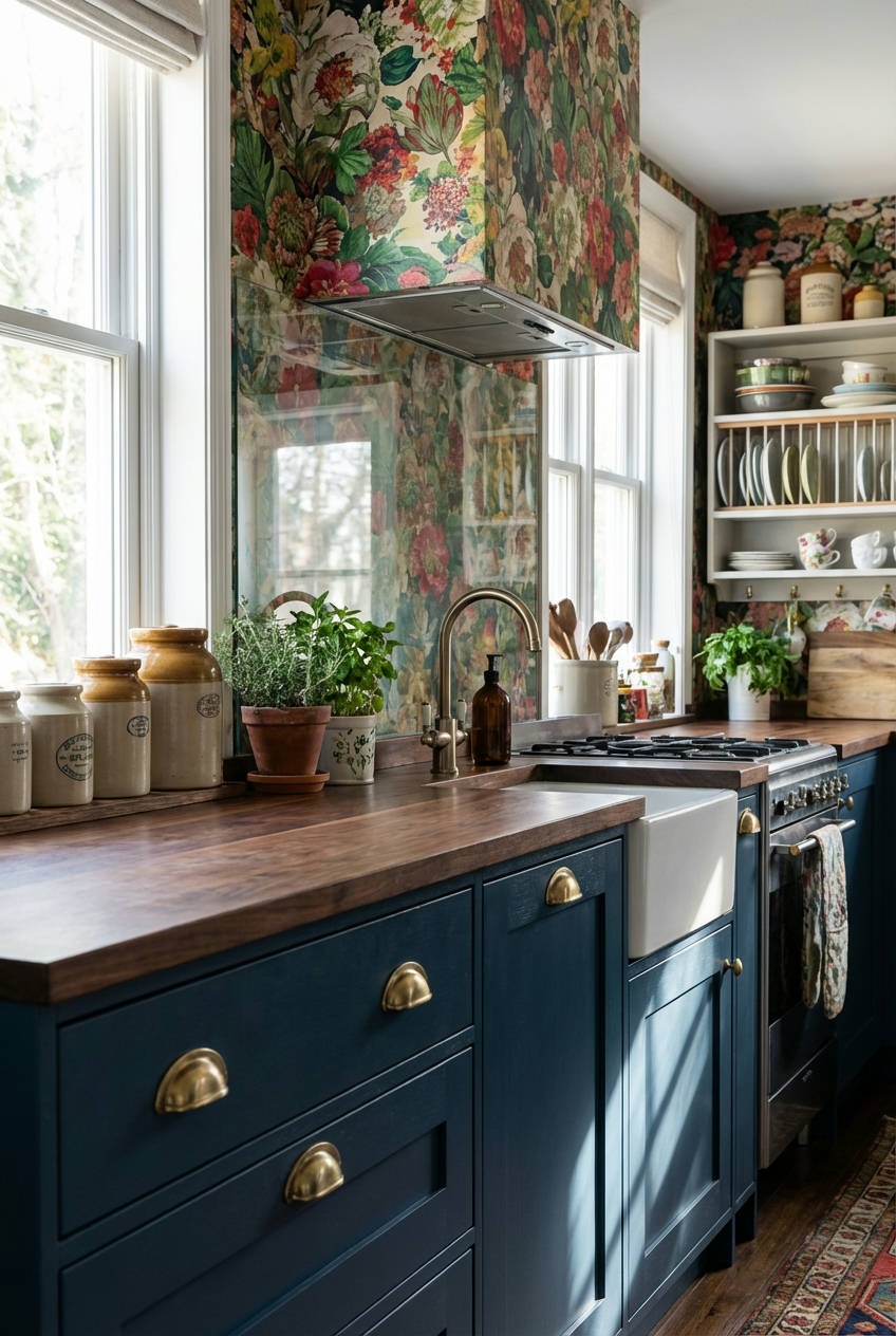 Statement Patterned Wallpaper Behind Glass 1