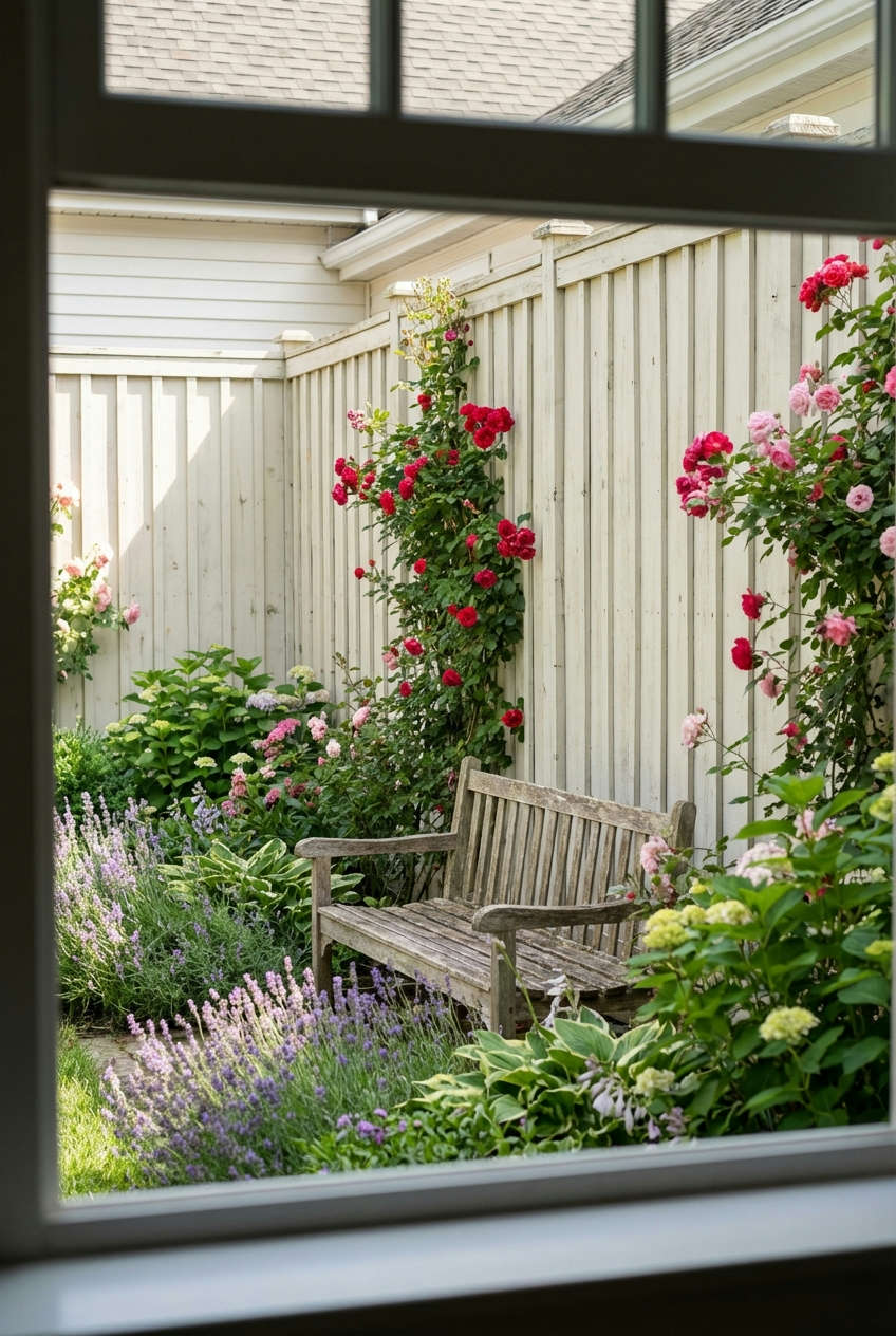Painted Metal Panels with Wood Posts Fence 2