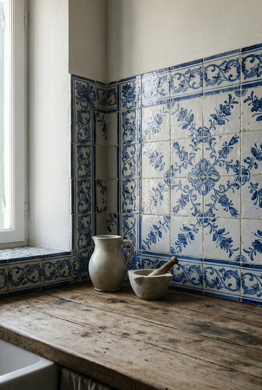 Hand-Painted Blue and White Tiles 1