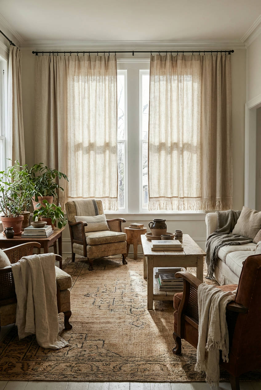 Linen Drapes with Fringe 1
