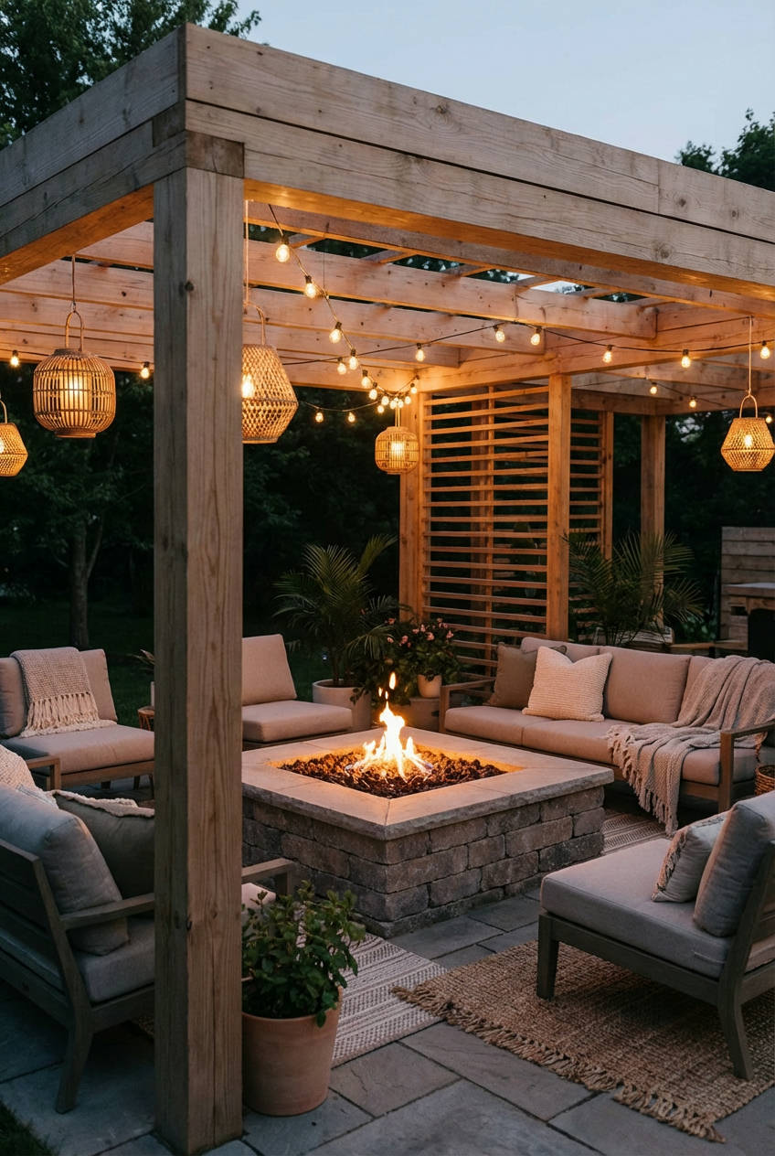 Integrated Fire Pit Pergola 1